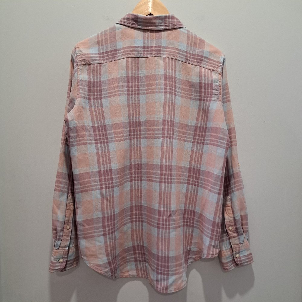 LRL Pastel Plaid Linen Button-Up Classic Coastal Cottage Preppy Shirt Womens M - Picture 2 of 14